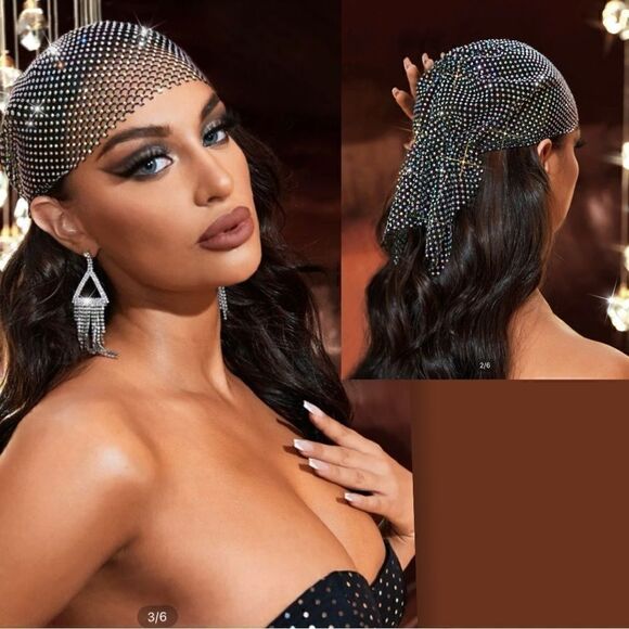 Rhinestone Decor Fishnet Hat black - Picture 1 of 4